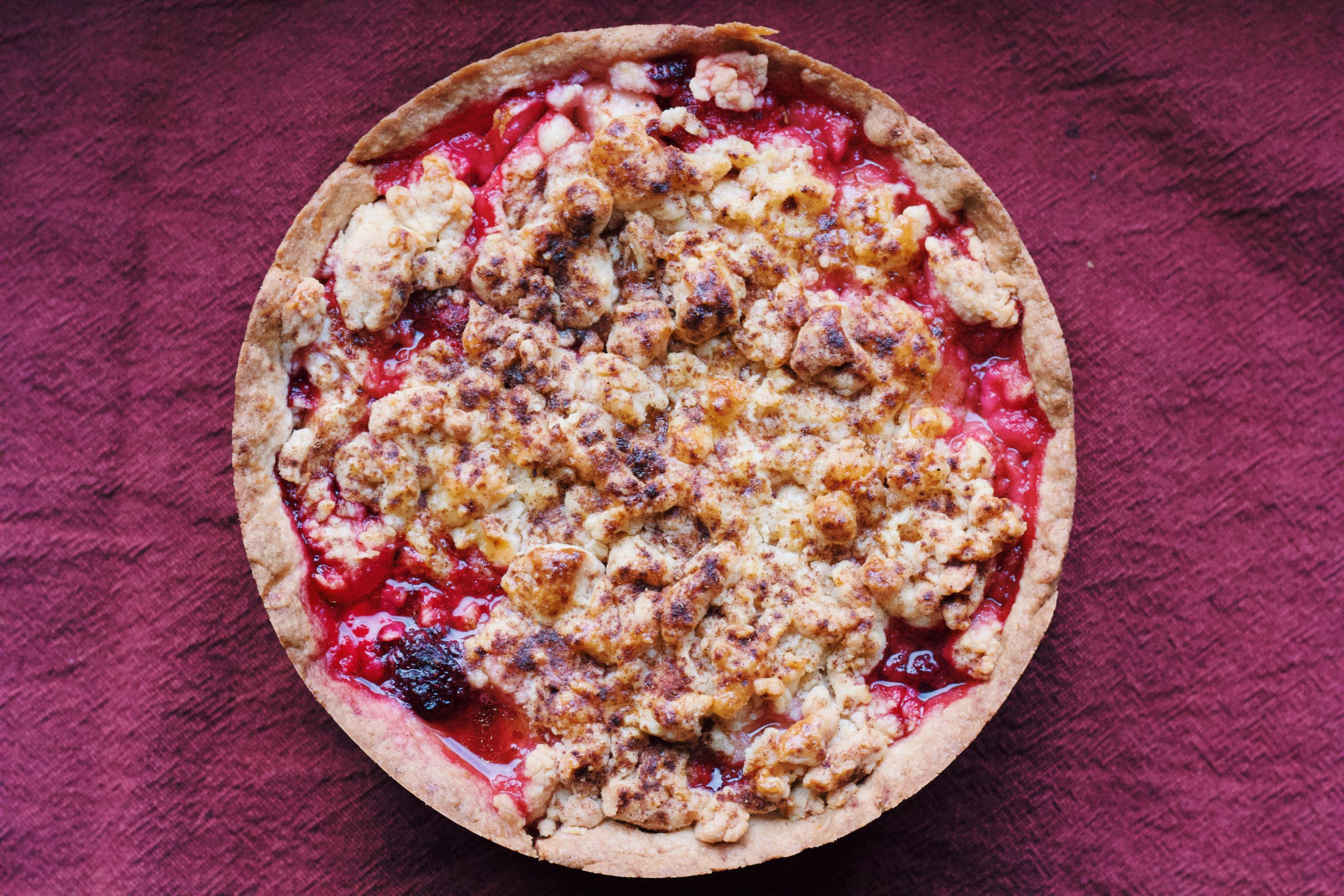 Peren frambozen crumble taart